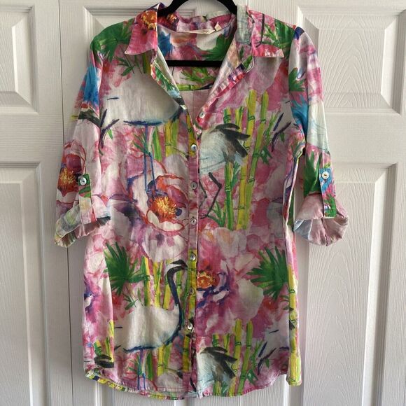 Soft Surroundings Women's Colorful Button Up Casual Art to Wear Tropical‎ Medium - Picture 1 of 9